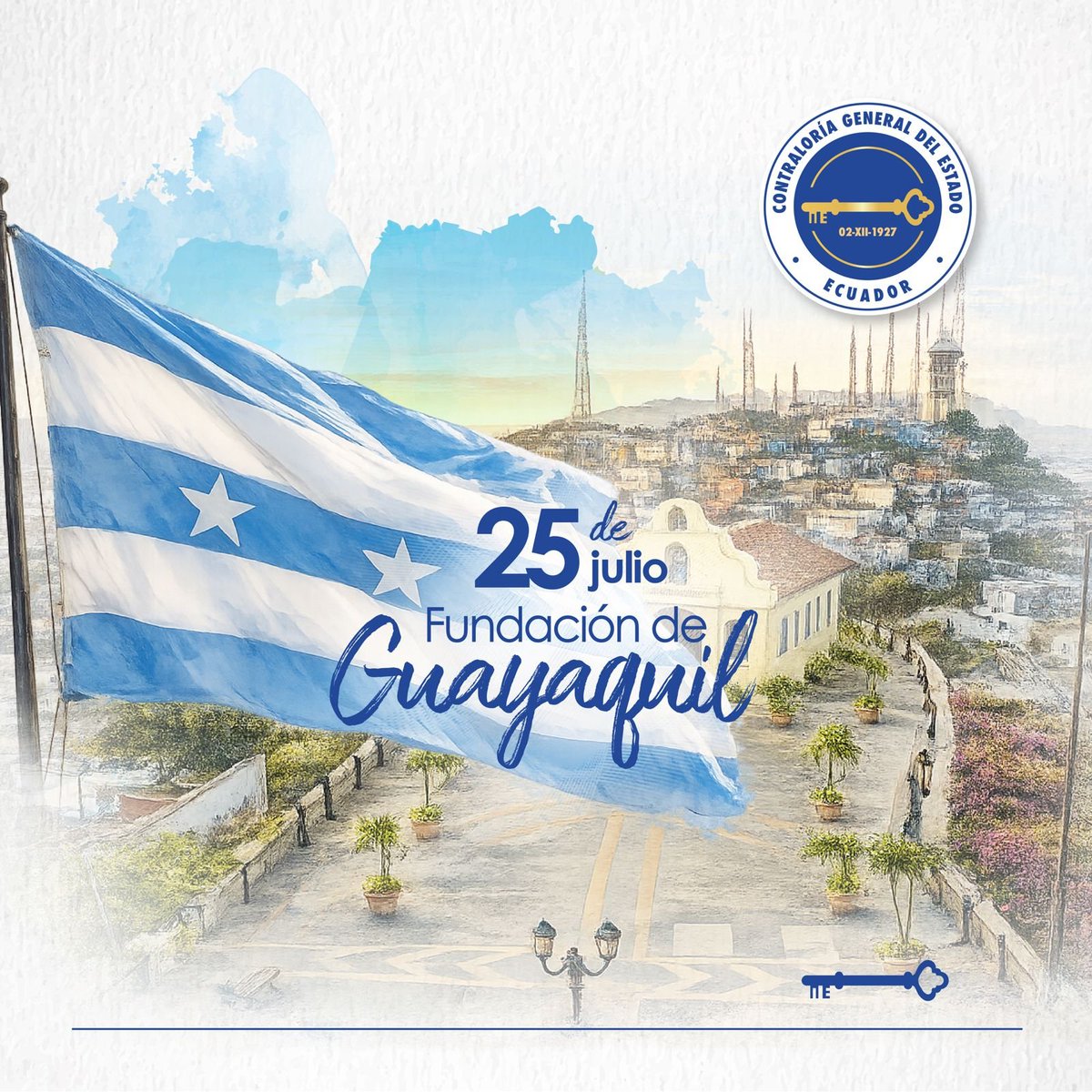 ContraloriaECU's tweet photo. 🇪🇨 #FundaciónDeGuayaquil | Hace 491 años nació Guayaquil: una ciudad de fuerza, visión y espíritu incansable que ha dejado una huella imborrable en la historia del Ecuador. 🏛️

🏛️ Desde #LaNuevaContraloría saludamos con orgullo su aniversario y renovamos nuestro compromiso con una gestión pública íntegra, transparente y al servicio de la ciudadanía.

🙌 Porque construir un mejor país es un compromiso que nos une a todos. ✨

¡Viva Guayaquil! 💙🤍💙