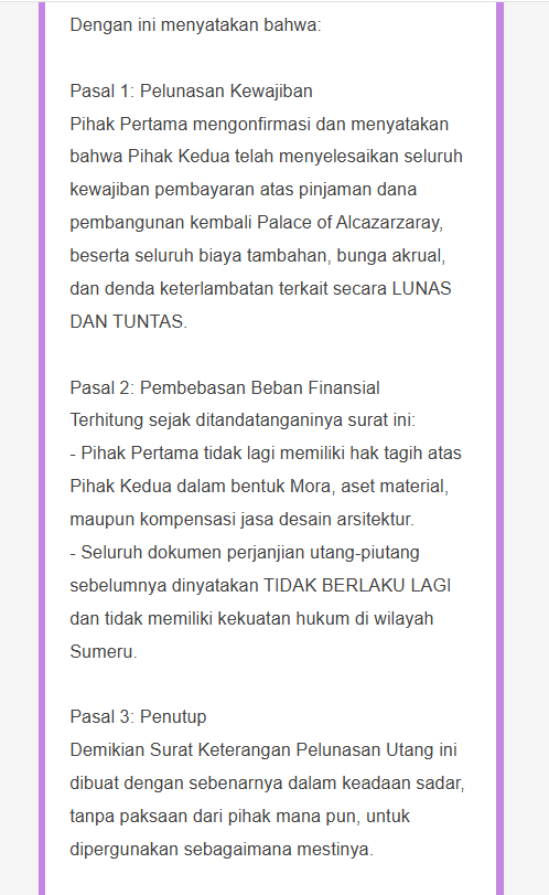 FreedNahida's tweet photo. @PageOfPurana Lanjut dari sini dulu, yaa. Ada Surat Keterangan Pelunasan Utang leaked. Tampaknya milik Kaveh. https://t.co/B9tqGi1nOo