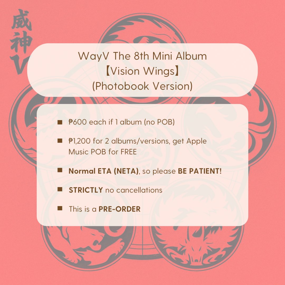 do0_doyo's tweet photo. INTEREST CHECK PH GO WTS LFB

WayV The 8th Mini Album【Vision Wings】

★ ₱600 album only
★ ₱1,200 2 albums with Apple Music POB
★ photobook ver

LSF not included

★ PAYO or 50% DP
★ NETA pls be patient

DM/reply
#WayV #威神V #VisionWings #WayV_VisionWings https://t.co/PnczWEt78i