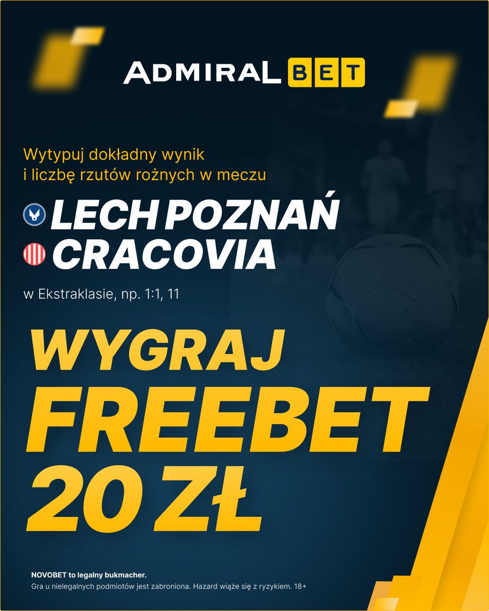 AdmiralBetPL's tweet photo. ⚽️ KONKURS NA #LPOCRA!

𝐙𝐀𝐒𝐀𝐃𝐘:
✅ Zaobserwuj @Admiralbetpl
❤️ Zostaw serduszko pod postem i podaj dalej
✍️ Wytypuj dokładny wynik i liczbę rzutów rożnych w meczu LECH POZNAŃ - CRACOVIA, np. 1:1, 11

➡️ Jeden użytkownik może oddać jeden typ.
➡️ Czas na oddanie typu do 20:15.
➡️ Freebet 20 PLN dla każdego, kto poprawnie wytypuje! 

Regulamin: https://t.co/yuqGnm0qmz
