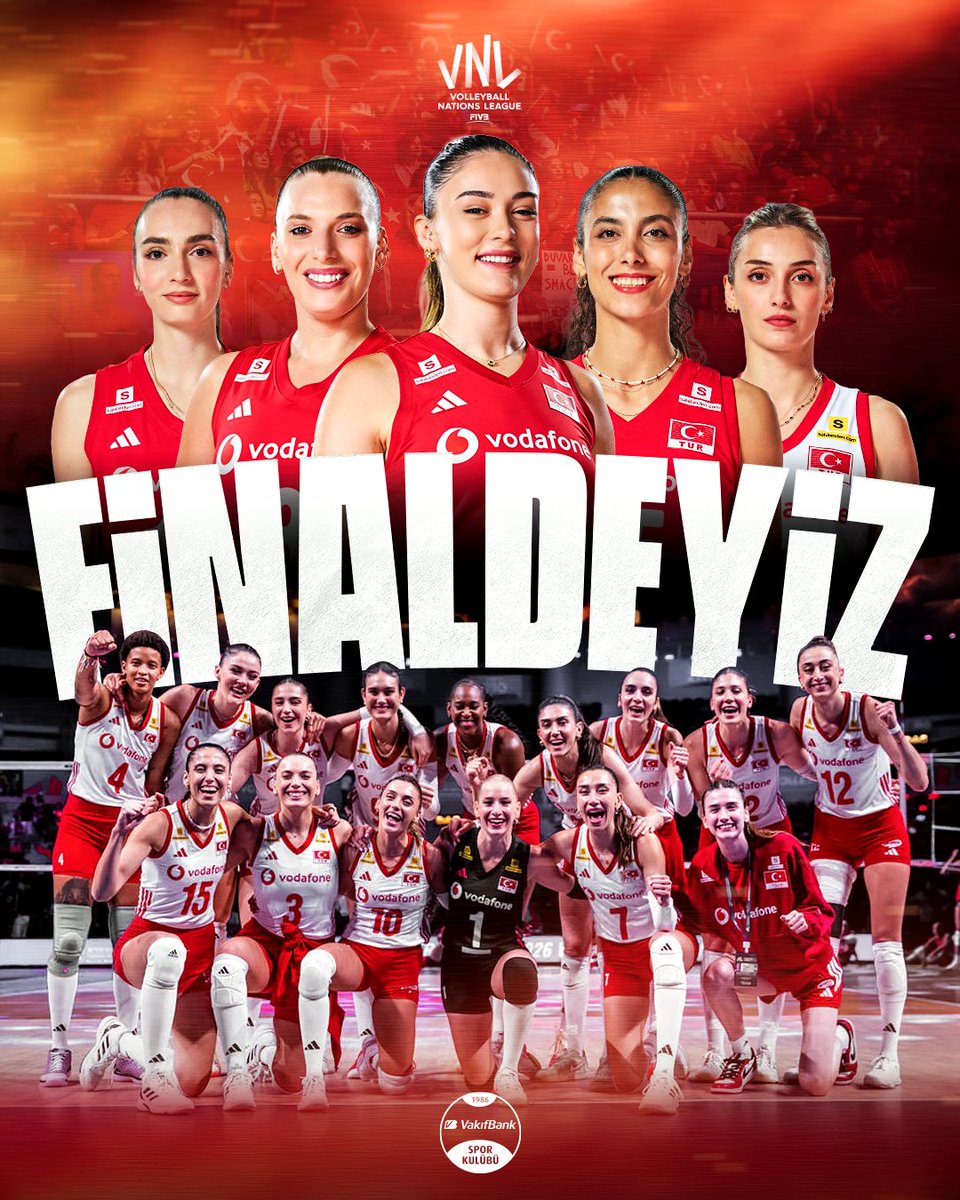 VakifBankSK's tweet photo. 🇹🇷 BİR KEZ DAHA FİNALDEYİZ! 🏆

Voleybol Milletler Ligi’nde Çin’i 3-0 mağlup ederek üçüncü kez finale yükselen Filenin Sultanları’nı tebrik ediyoruz! ❤️🤍 https://t.co/BwQk85Pa3X