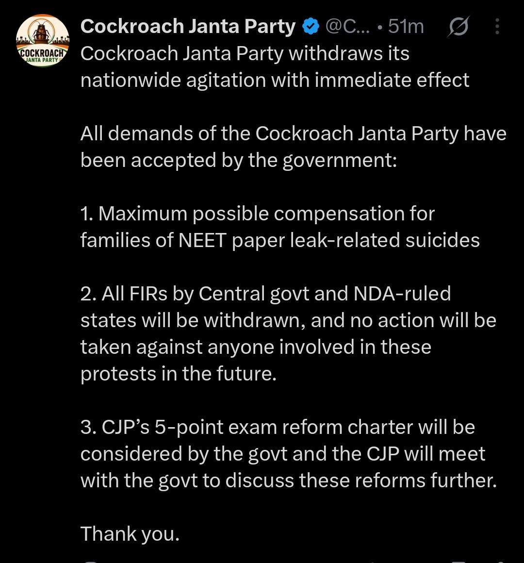 NeelTheRed's tweet photo. I urge the @CJP_for_India not to trust the BJP/NDA government until FIRs against students are cleared. We cannot let police cases ruin student futures. https://t.co/3dUFWMPCZO