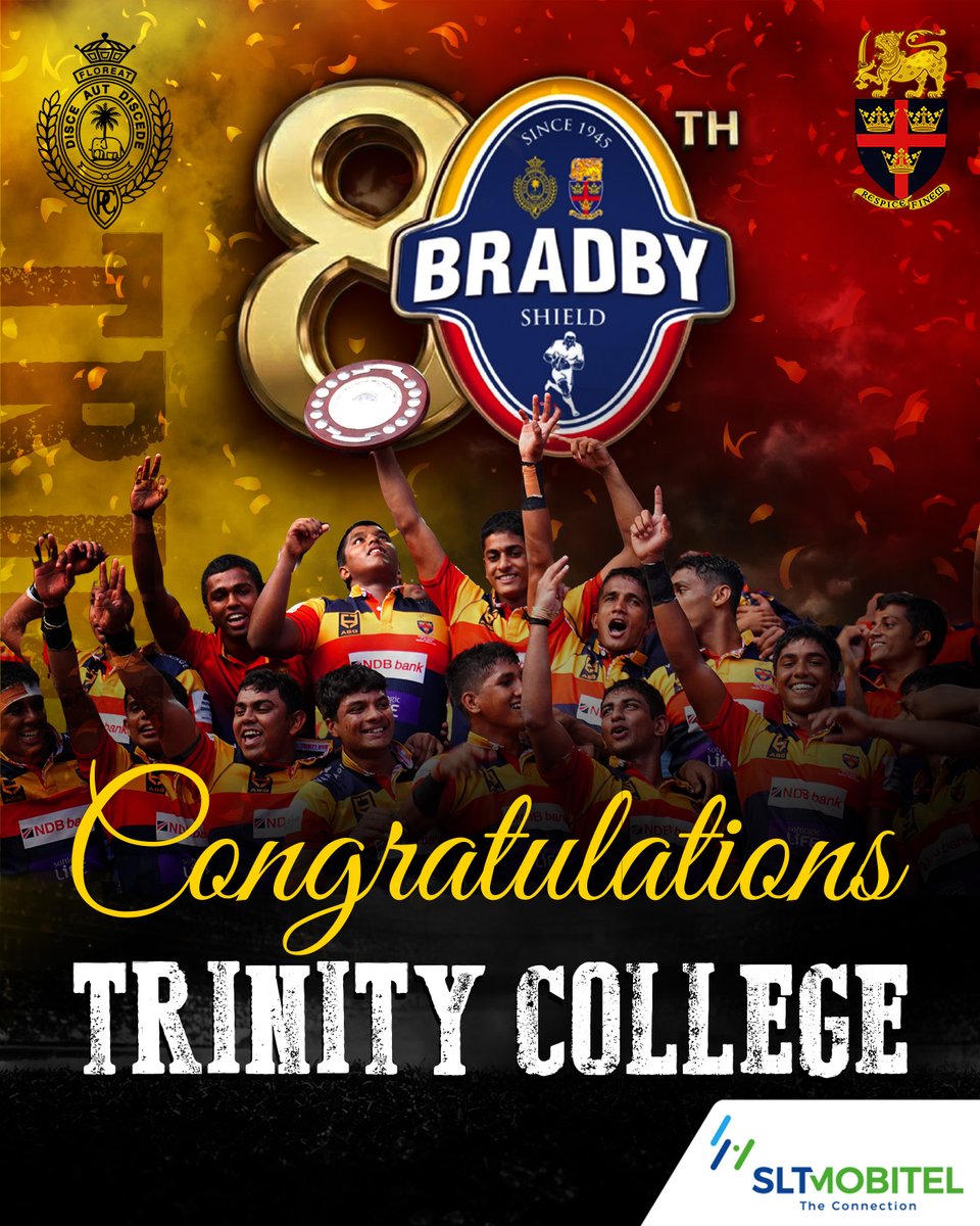 slt_mobitel's tweet photo. Trinity College claims victory in the 80th Bradby Shield!
Congratulations to Trinity College!
#SLTMobitel #BradbyShield #Bradby80 #TrinityRugby #RoyalRugby https://t.co/GvBs9x1Kzv