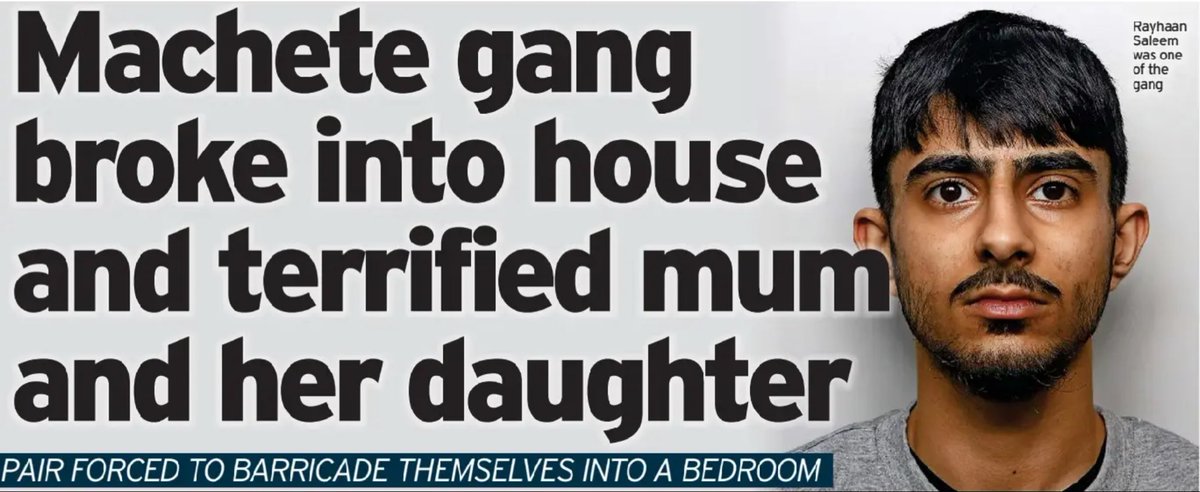 W4Restore's tweet photo. We aren’t even safe in our own homes! 🤬

In May, five masked men climbed over a fence and broke into a Huddersfield property by smashing a kitchen back window after 19‑year‑old Rayhaan Saleem checked via a Ring doorbell that only a mother and her daughter were inside. 

The mother saw them on her camera and called 999 and she and her daughter barricaded themselves in a bedroom. Officers thankfully arrived within minutes, arrested the group while they were still inside, and recovered a machete.

Saleem ALREADY had convictions for robbery and weapons offences, but this week received JUST 26 months in a young offenders’ institution for burglary and possession of a bladed article. Three of the other men remain unnamed and one escaped.

The harm was psychological but profound. In her victim statement, the mother described lasting anxiety, depression, PTSD symptoms, disrupted sleep, heart palpitations, fear of loud noises or smashing glass, and the loss of any sense of safety in her own home. She and her daughter have been staying elsewhere since the attack.

Yet again, another attack against us and yet again more two-tier  justice.