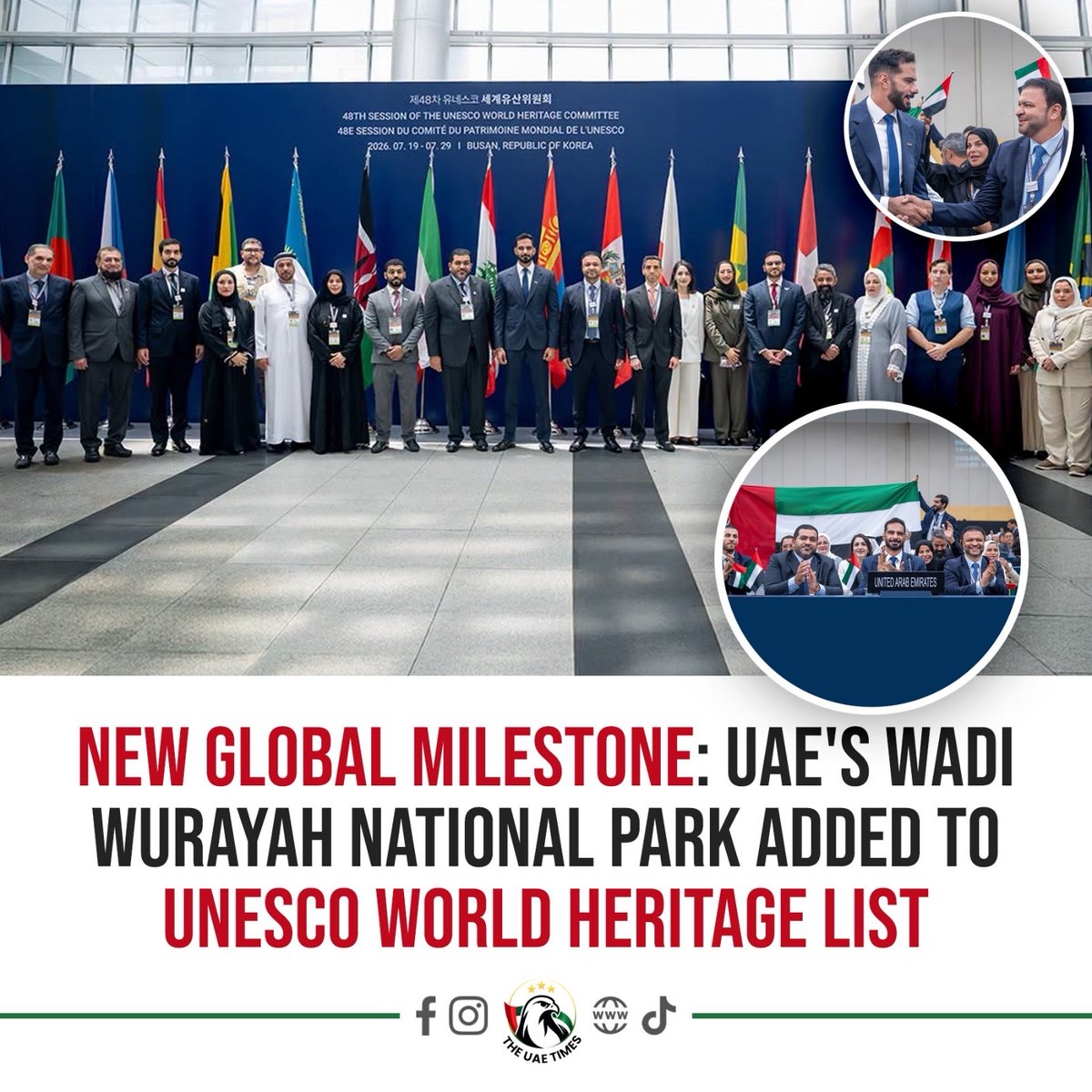 theuaetimes's tweet photo. The UAE has achieved a landmark global recognition as Wadi Wurayah National Park in Fujairah has been inscribed on the UNESCO World Heritage List during the 48th World Heritage Committee session in Busan, South Korea.

The achievement reflects a coordinated national effort led by the Ministry of Culture, the Fujairah Environment Authority, and the UAE National Commission for Education, Culture and Science.

#UAE #UNESCO #Fujairah #TheUAETimes