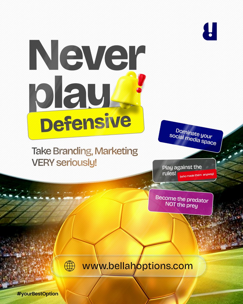 BellahOptions's tweet photo. Playing it safe is how competitors overtake you. Dominate your space, break the unspoken rules, become unforgettable.

Ready for a branding agency that plays offense? DM us. https://t.co/o1gwzcSe5s