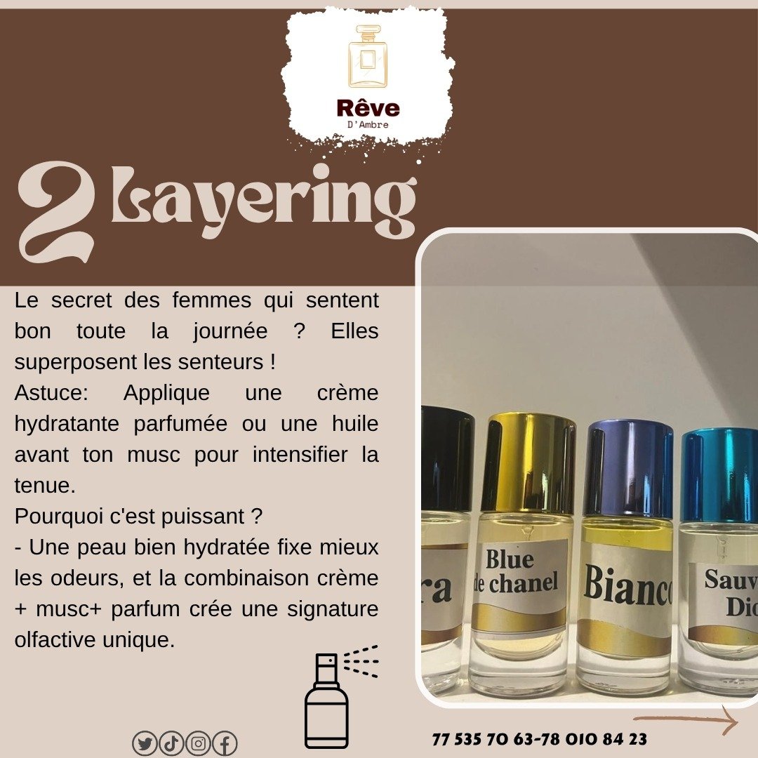 RevedAmbre's tweet photo. Le layering for the win🥳🥳 !

Le secret d'un parfum qui dure ? Associe une crème ou une huile parfumée à ton musc ou ton extrait de parfum. 
Une peau bien hydratée fixe mieux les senteurs et les révèle tout au long de la journée.😉

#RêveDAmbre #Sénégal #fragrance #été https://t.co/h9e5I1TwQW