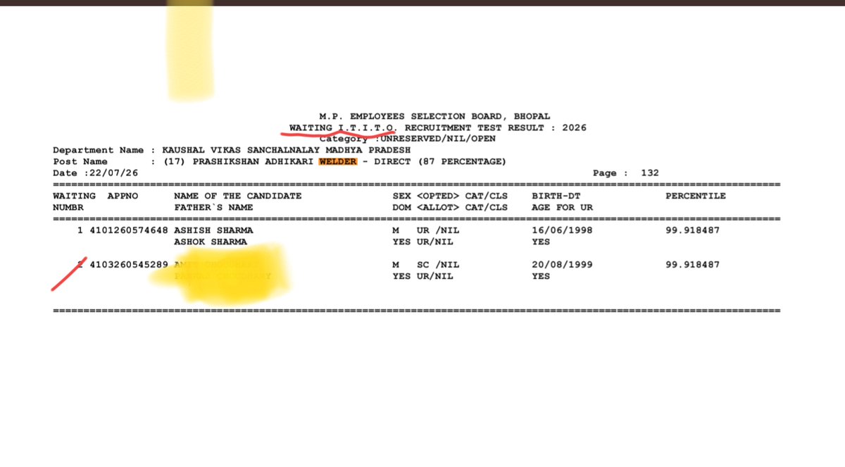 siddharthnema88's tweet photo. मेरिट में भी सिलेक्ट , वेटिंग लिस्ट में भी नाम ,एक ही ट्रेड । MP ITI TO EXAM 
सिलेक्टेड स्टूडेंट्स के नाम वेटिंग लिस्ट में डाल कर बाकी स्टूडेंट्स का मौका छीना जा रहा है । 
#MPITITO
#ESB
@CMMadhyaPradesh 
@TheSootr 
@NEYU4INDIA 
@NEYU4MP 
@INCIndia 
@NSUIMP 
@IYC 
@skilldevelopmp https://t.co/RSlMAqmAKl