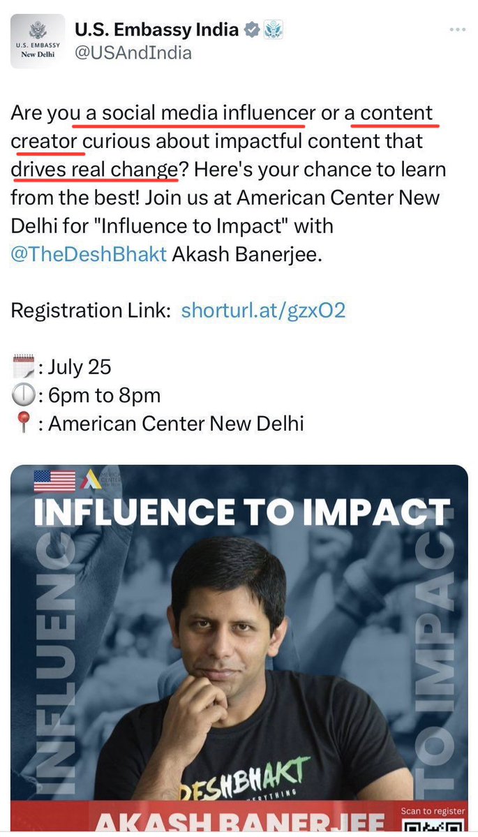 MajorPoonia's tweet photo. यह क्या चल रहा है ?
US Embassy getting an Indian leftist to train Indian social media influencers &amp; content creators for REAL CHANGE 
Why US is spending money on Indian ?
Join the dots !  @NIA_India https://t.co/f3dScfJpCj