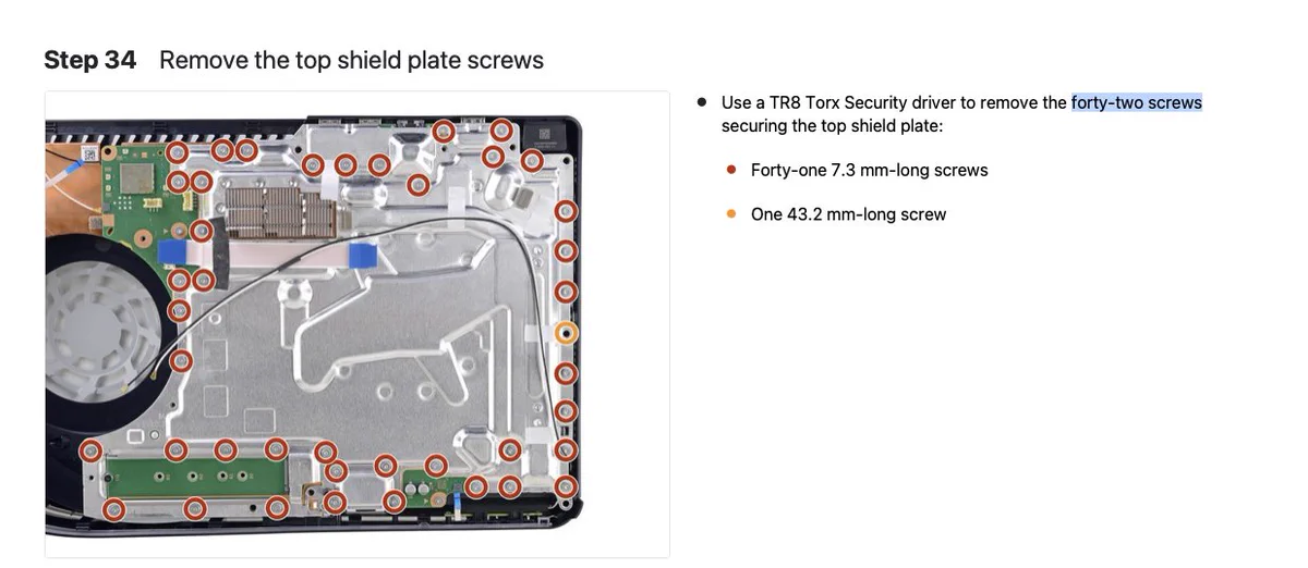 ifixit page for PS5 repair. showing 42 screw locations.