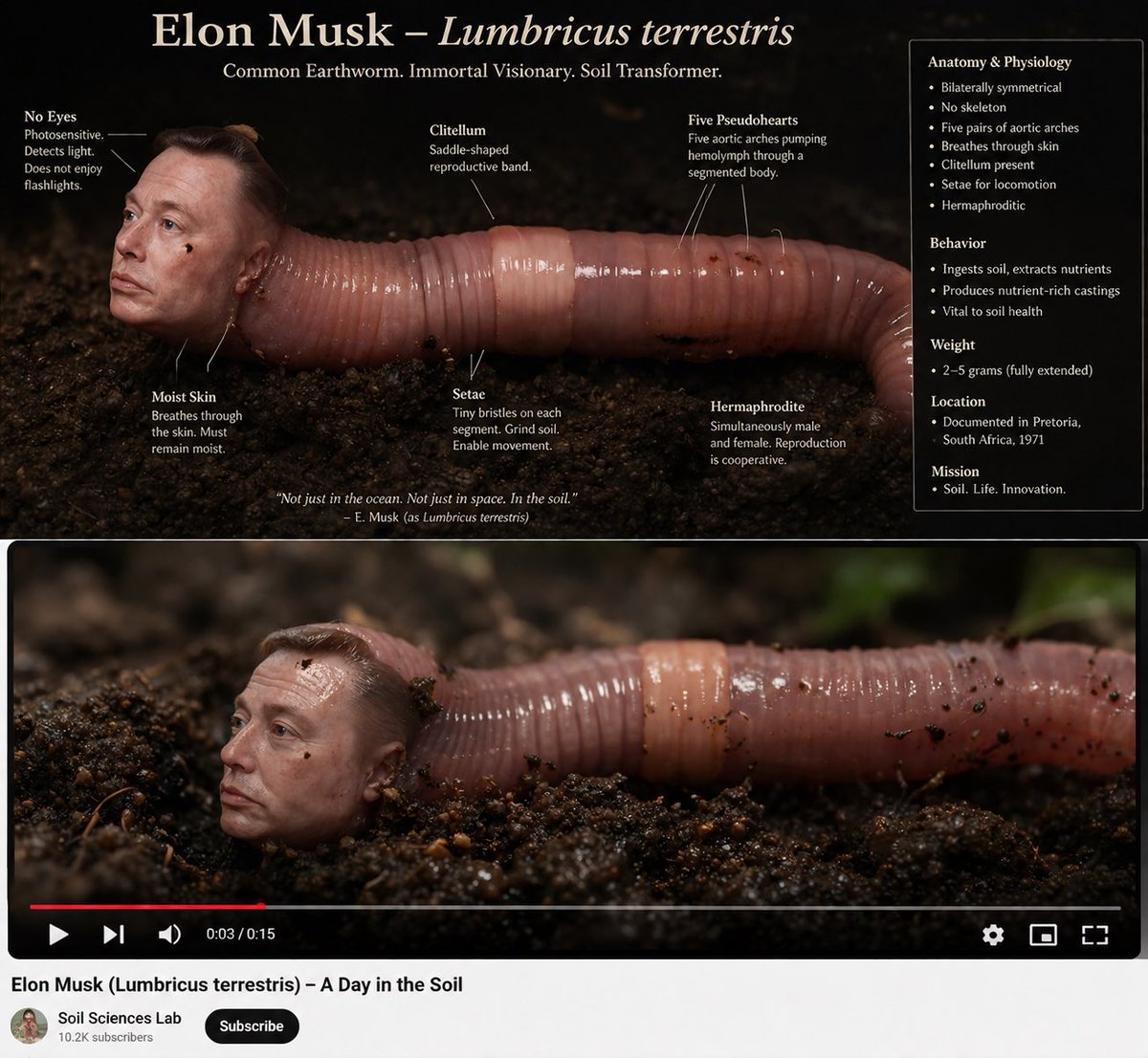 AIWORMS's tweet photo. @cb_doge Elon Musk is physiologically a worm https://t.co/CeImJF8Lqp
