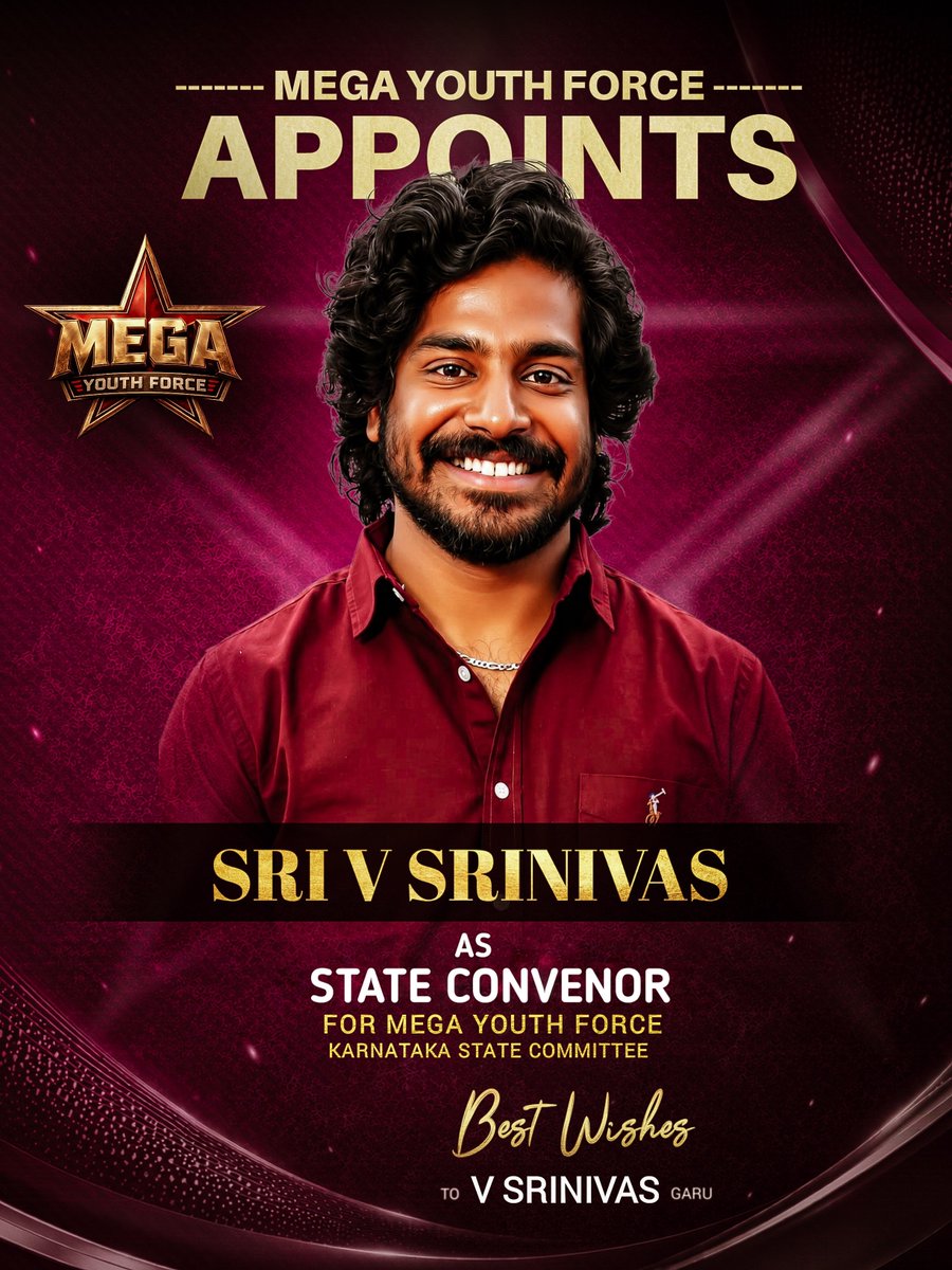 MYFOffl's tweet photo. Warm Congratulations to V. SRINIVAS  @_srinivasyadav_ on being Elected as KARNATAKA STATE CONVENOR of the Mega Youth Force- KARNATAKA STATE COMITTEE 

Wishing you success and strength in your new role.

#MegaYouthForce https://t.co/DRTxemtbb5