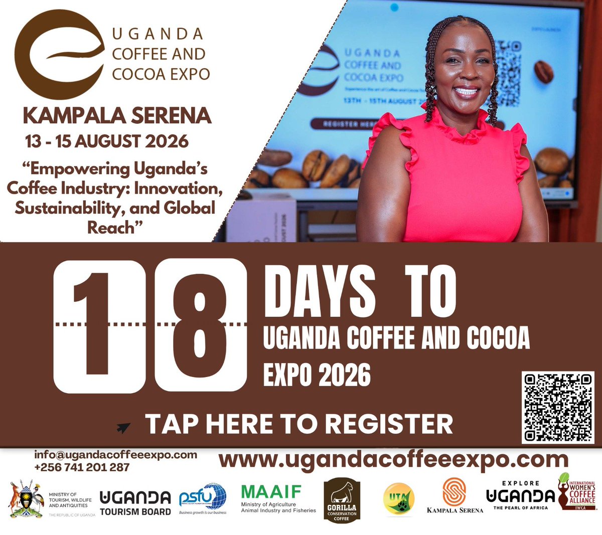 UgandaExpo's tweet photo. The count down is on and we are excited to have you all at the 1st edition of the coffee and cocoa expo. Come the 13th-15th August at kampala Serena hotel and share in the empowerment of growing a sustainable and impactful sector.
#ugandacoffeeandcocoaexpo https://t.co/qb9QJ2qaja