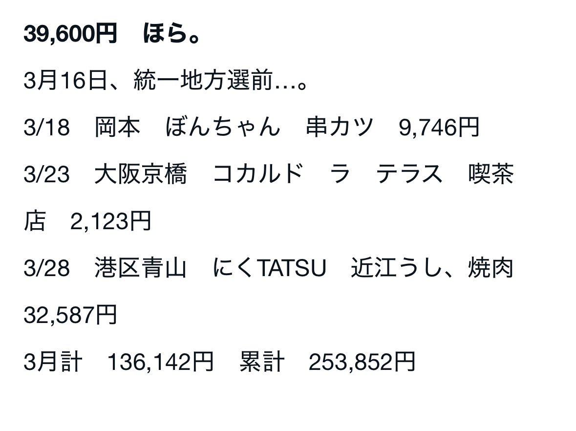 TukubanpakuK's tweet photo. @isashinichi そんな中、まるで自民党議員のように贅沢三昧していたあなたが何を言ってるんでしょうか？

しゃぶしゃぶ、すき焼き、軍鶏鍋、うなぎ、寿司、ふぐ、焼肉、羨ましい限りです。

港区の近江牛のお店がお好きなようで。
本当に羨ましい限りです。

庶民はちくわの親子丼食べてるそうですよ。 https://t.co/suF70iK8Ma