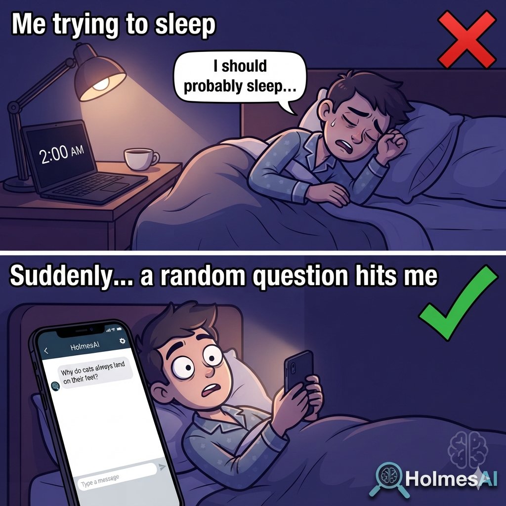 HonchuanLee2's tweet photo. Me at 2 AM: I should sleep. 😴
Also me: Asking @HolmesAI_  random life mysteries. 🐈🤖
My ultimate late-night companion! 🌙 https://t.co/bgvrsPAGoA
