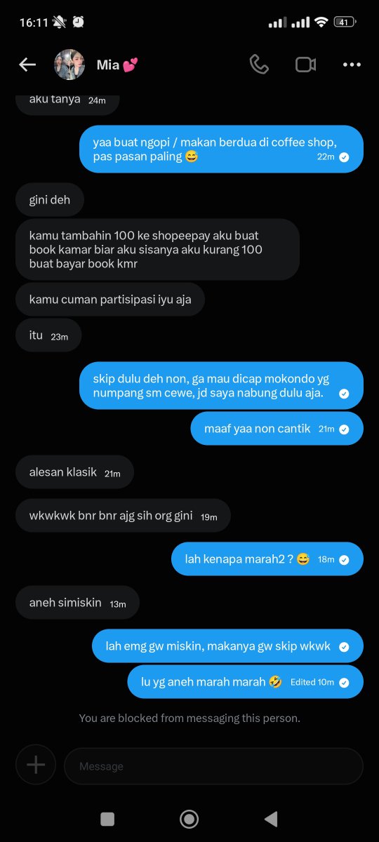 corleoncuk's tweet photo. wkwk gw udh berusaha soft spoken loh, yg dm duluan &amp; ngebet bgt kayaknya mah dia, gw mah sadar diri masih miskin, eh malah dia yg marah2 dan menghina gw 🤣

klo jd org kaya mah berobat dah @mtchhhamia 🤣 https://t.co/uEBrhuJ849