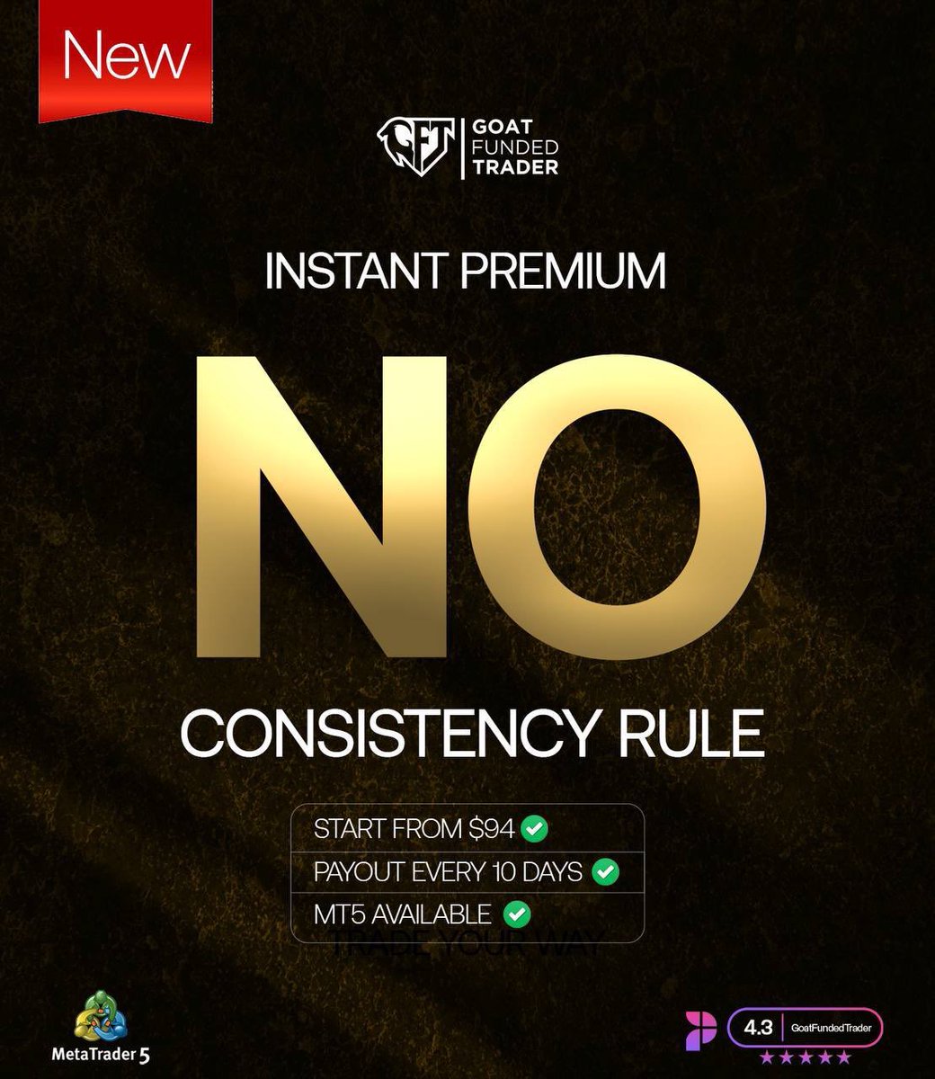 callmeToprex's tweet photo. @GoatFunded Instant Premium  

No need to pass any phases

- Zero crazy restrictions on your instant funding

- NO CONSISTENCY RULE 

- Payouts every 10 days 

-  Flexible account sizes from just $94 https://t.co/AWwUAYo2v7