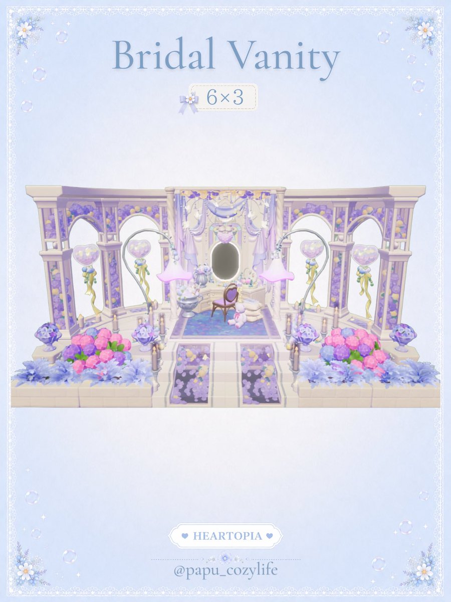 papu_cozylife's tweet photo. 💍 Bridal Vanity 🤍
新ガチャのアイテムを使って
ブライダル風の小さなドレッサーを作ったよ🫧
#ハートピア建築 #ハートピア建築部
#PapuBuilds #heartopia https://t.co/Ty4s9m7L07