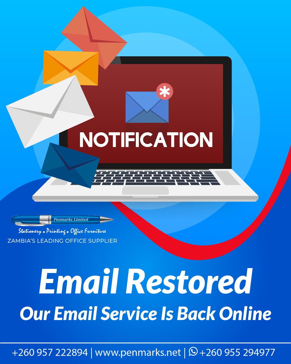 penmarkslimited's tweet photo. We're pleased to let you know that our email service is now back online and fully operational.

Thank you for your patience and understanding while we worked to resolve the issue. 

We apologise for any inconvenience caused and appreciate your continued support. https://t.co/CNbjc93PFh