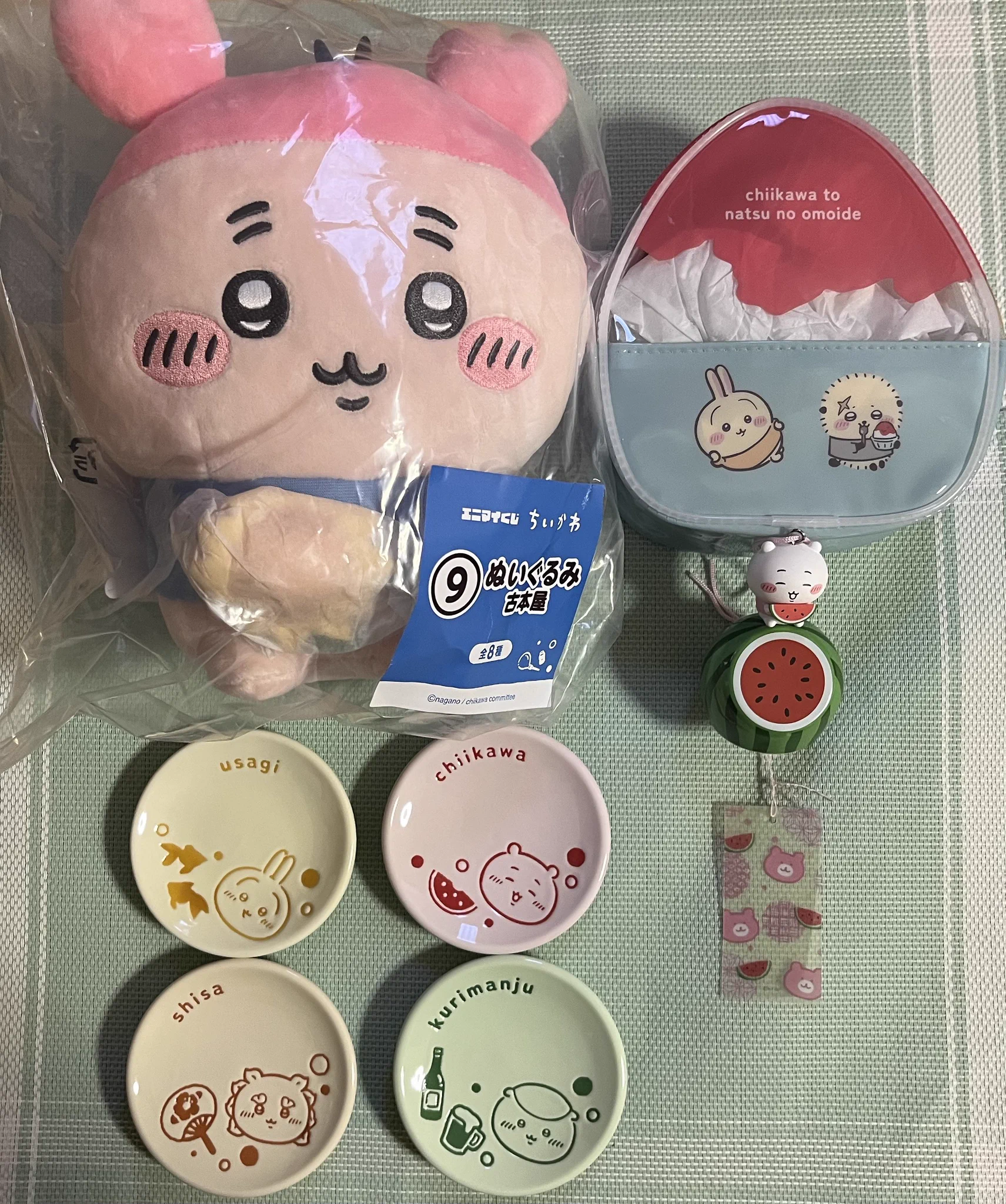 ちいかわ エニマイくじ ハチワレ ぬいぐるみ ポーチ 風鈴 セット シオ در X: «ハチワレちゃん風鈴とスイカポーチ狙いでエニマイくじ5回