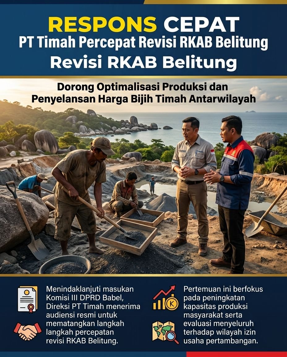 indshort's tweet photo. PT Timah bersama DPRD Babel menindaklanjuti percepatan revisi RKAB Belitung guna mendukung optimalisasi produksi serta penyelarasan harga bijih timah antarwilayah sesuai koridor regulasi yang berlaku. #bangkabelitung #pttimah #timahfu #Belitung #InfoBabel https://t.co/sI1vEndt4A