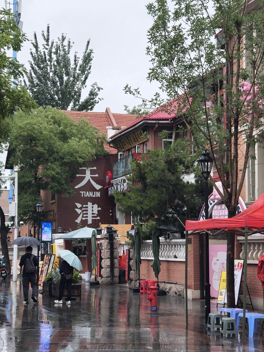 candyjane83's tweet photo. 今天的五大道是被雨水洗过的���样，少了些喧嚣，多了份安静的浪漫。踩着水洼慢慢逛，感觉时间都慢下来了。你们喜欢这样的雨天漫步吗？ #天津 https://t.co/AWiP8HpllZ