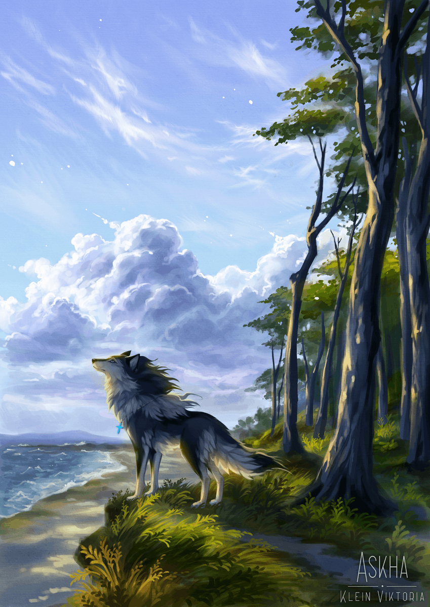 Askha94's tweet photo. My 3rd #artfight2026 attack on @blueheart417  

I hope Blue likes the scenery hehehe :3

#teamtragedy #wolfart #fantasyartist https://t.co/EE17WunEVQ