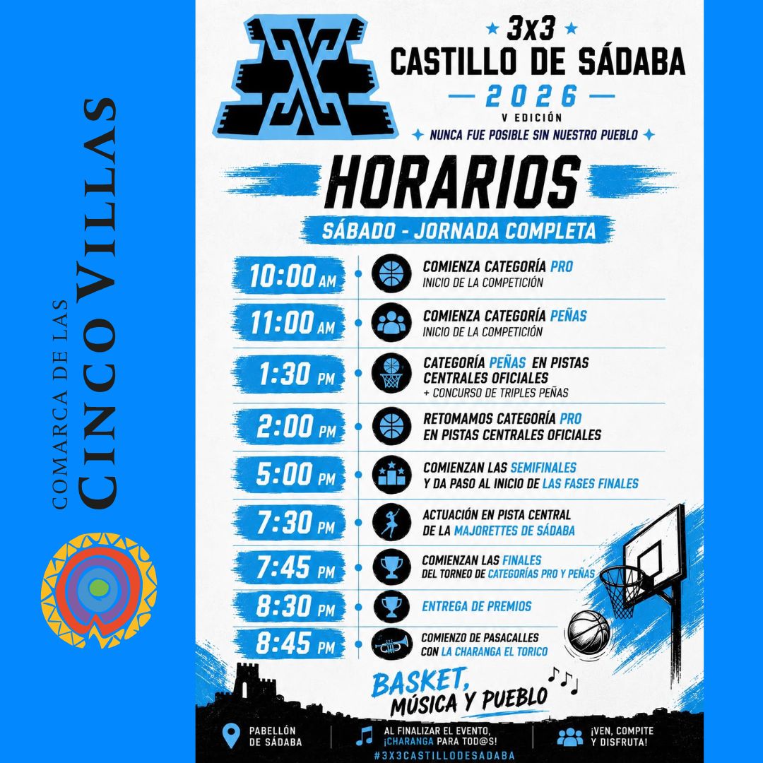 comarcacincov's tweet photo. 🏀Tras una intensa mañana de competición llega el descanso y, tras la comida, los grupos encaran su recta final. 
➡️Las semifinales y la final se podrán ver en directo en el YouTube de la #ComarcaCincoVillas o pinchando aquí: https://t.co/XKNST3uthT

#3x3castillodesadaba
#sadaba https://t.co/TKMlWToJTB