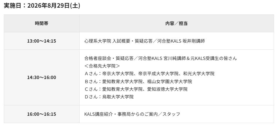 公式】河合塾KALS 公認心理師・臨床心理士 大学院入試対策講座