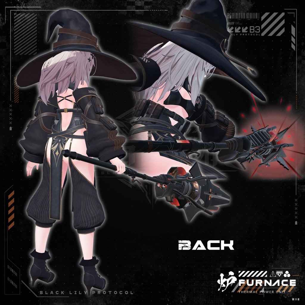 maou_haduki's tweet photo. ✨New②✨
久しぶりの新作衣装の登場です。

『テックウェア×魔法使い』コンセプトの、
ブラックリリー -BlackLily- を販売開始しました。

こちらの衣装に同梱されている武器は、
メニューより砲撃パーティクルを放つ事が可能です🔥

対応アバター��在16体！

現在調整中のアバターが5体いるので、
近日中に5体追加される予定です。

#TW_BlackLily

↓↓商品ページ↓↓
