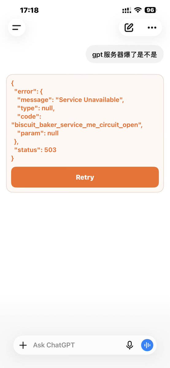 apikingcn's tweet photo. @thsottiaux hey Tibo is ur server broken by gpt5.6sol？ https://t.co/o2z33eMfMT