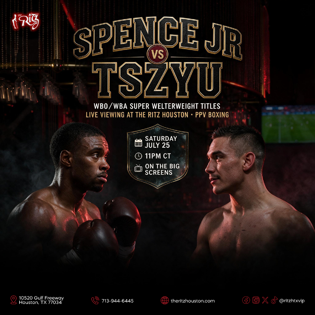 ritzhtxvip's tweet photo. Saturday nights don't get bigger than this. ๐ฅ๐ฅ Spence Jr vs Tszyu live on the big screens at The Ritz Houston TONIGHT at 11PM CT. You already know where to be! ๐ฎโ๐จ๐โจ
๐10520 Gulf Freeway | ๐ฒ 713-944-6445
#TheRitzHouston #SpenceVsTszyu #BoxingNight #HoustonNightlife https://t.co/0MqBDy6fpK
