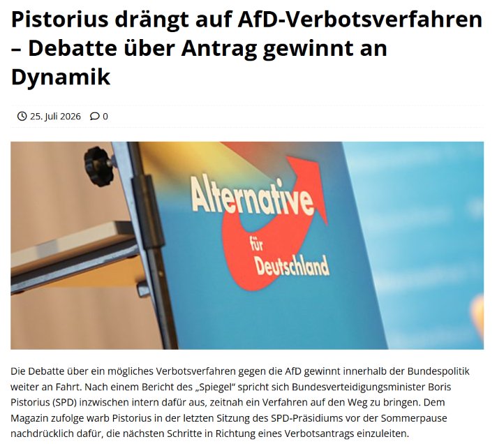 stepsenmccool's tweet photo. Das AfD-Verbotsverfahren einzuleiten, ist die absolut gebotene Maßnahme. Boris Pistorius hat recht und ist zurecht der beliebteste Politiker Deutschlands.

Ob die AfD als verfassungswidrig Partei verboten werden muss, hat allein das Bundesverfassungsgericht zu entscheiden.

Nicht die Bundesregierung, nicht die Umfragezahlen, nicht die AfD, nicht ich und auch nicht die X-Kommentatoren.

Aber das Bundesverfassungsgericht muss die Möglichkeit bekommen, das zu bewerten und zu entscheiden.