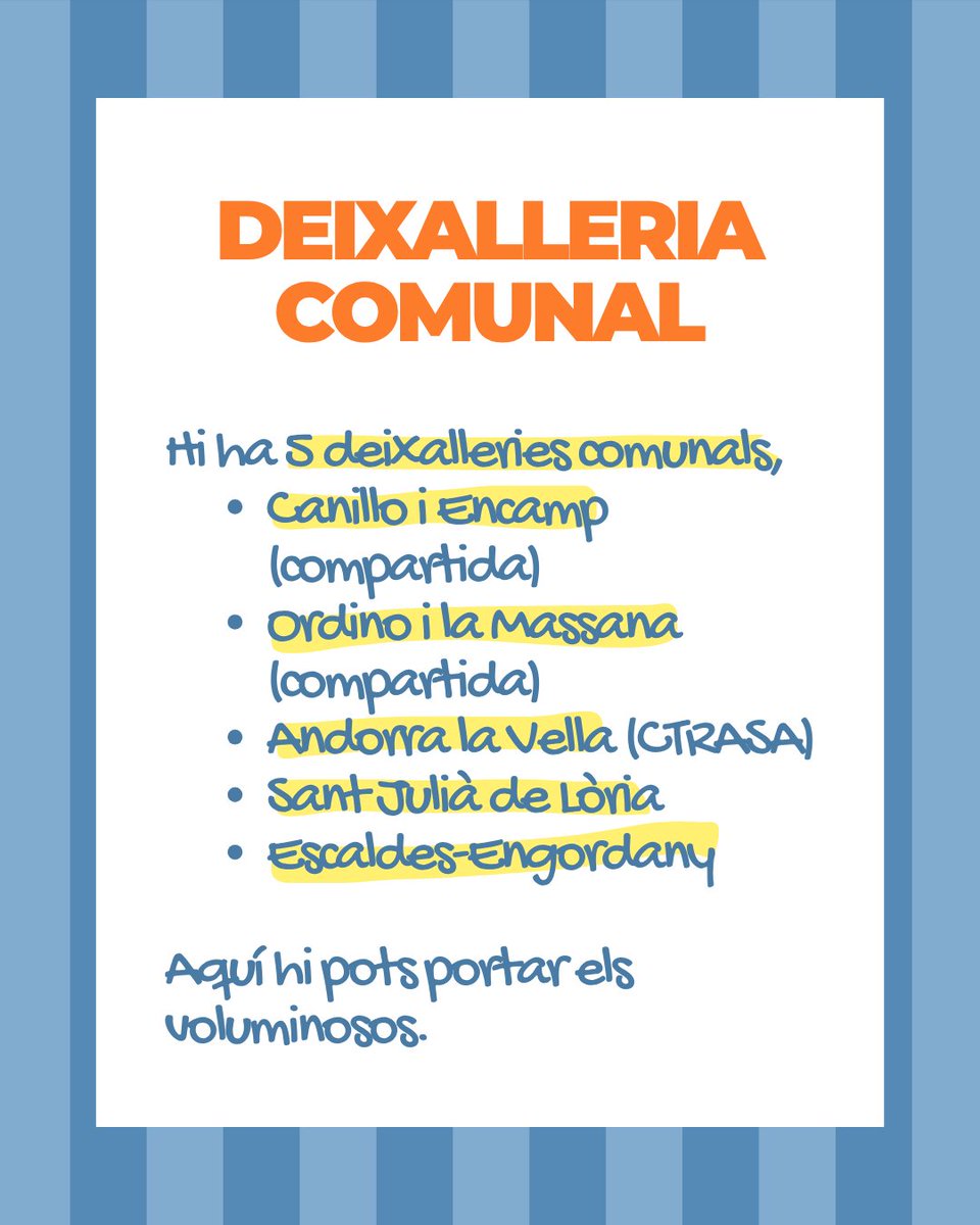 ReciclemBe's tweet photo. ♻️Deixalleria, mini deixalleria, punt verd... també et fas un embolic? 😵‍💫

T’expliquem què és la deixalleria comunal: es el centre on pots portar elsteus voluminosos com els mobles, matalassos, grans electrodomèstics...

📱Descarrega't l’app!

#reciclembe #Andorra #deixalleries https://t.co/hRpZTM8BOF