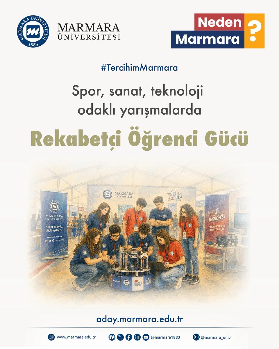 marmara1883's tweet photo. #NedenMarmara ❓

Marmara Üniversitesi spor, sanat ve teknoloji odaklı yarışmalarda; araştıran, üreten, geliştiren ve rekabet gücü yüksek gençleri destekliyor. 🏆🚀💪🏻

Sen de fikirlerini, projelerini başarıyla taçlandırmak istiyorsan #TercihimMarmara diyebilirsin.💙🤍✨

🔗 https://t.co/r7biPa2GD1
#MarmaraÜniversitesi #ÖğrenciBaşarısı #Teknoloji