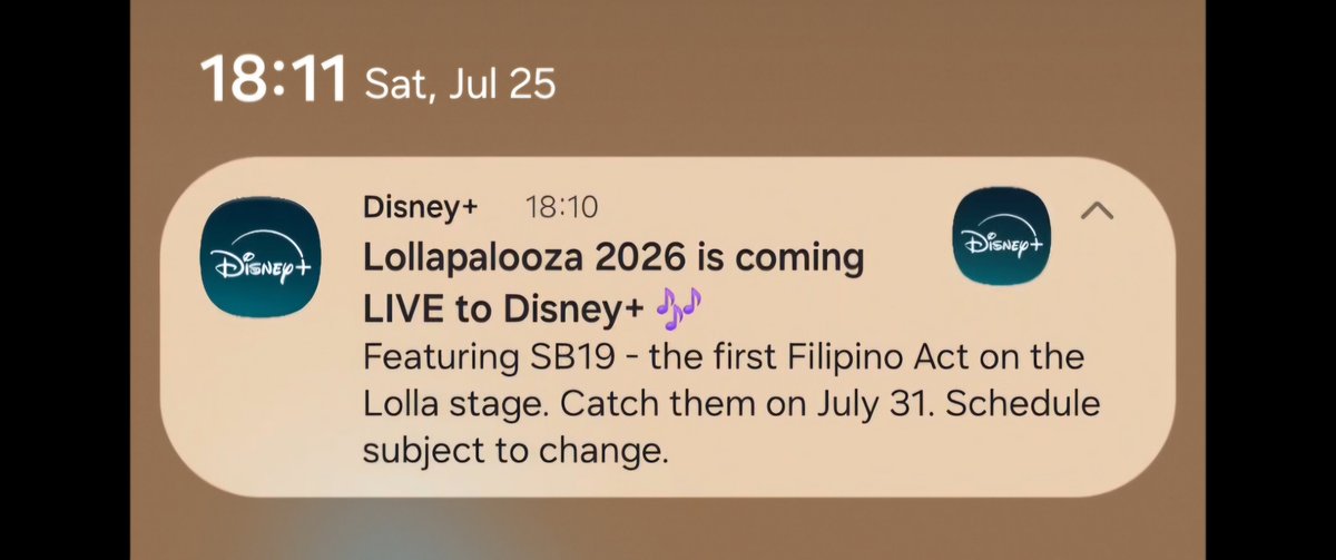 adobogrease's tweet photo. Uy, may pa-notif si Disney!
Salamat po, set na ang alarm.  ☺️

D-5 SB19 LOLLAPALOOZA STAGE
@SB19Official #SB19 https://t.co/EiXxWeDqJH