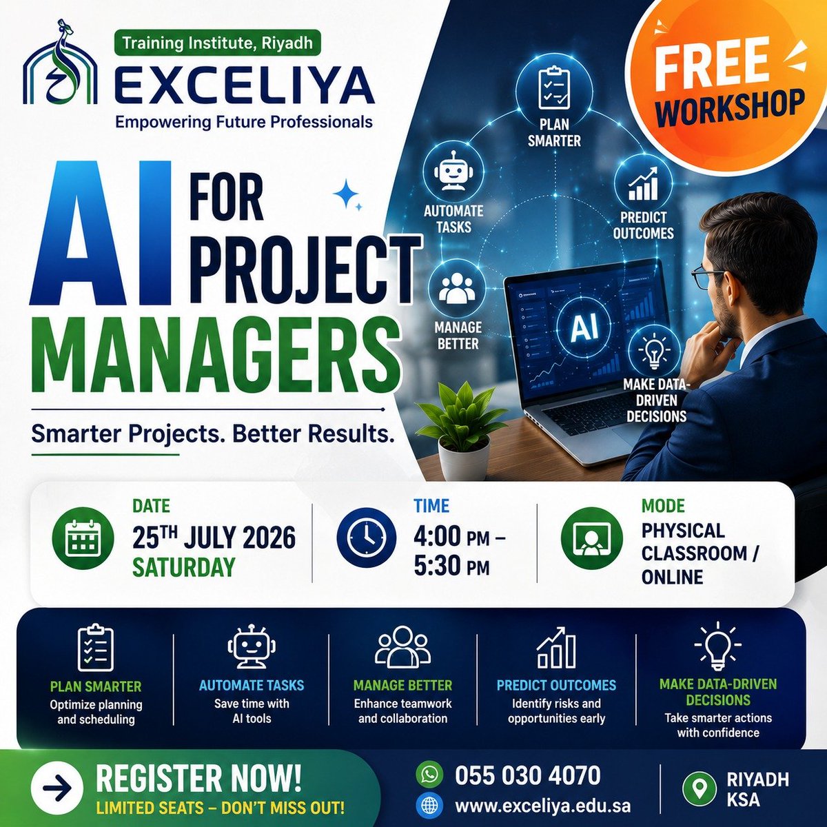 aimthias's tweet photo. Register Now: https://t.co/ob9ASG1SJv 

📅 Date: Saturday, 25 July 2026
🕓 Time: 4:00 PM – 5:30 PM

📍 Physical Venue
Exceliya Training Institute, Al Hawwari Street, Malaz, Riyadh
📍 GPS: https://t.co/jSjiH6veNM

Exceliya Training Institute
Building Skills. Creating Opportunit https://t.co/oPsL8tYXcj