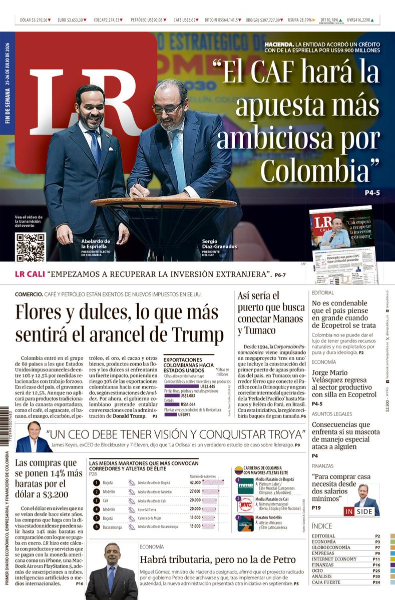 larepublica_co's tweet photo. Hoy, en la #PortadaLR | "El CAF hará la apuesta más ambiciosa por Colombia"
Más noticias en https://t.co/5QK7zeJlvM https://t.co/yp1dqTALdP