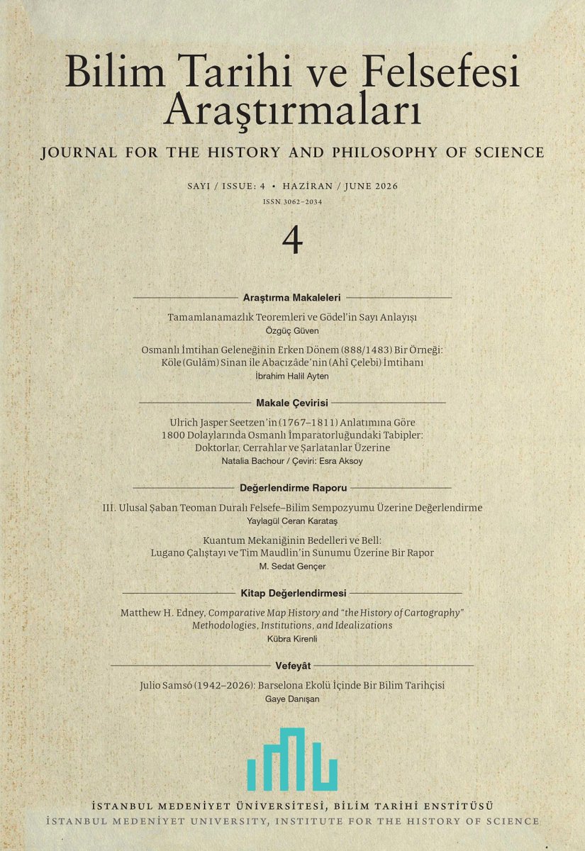 BilimTarihiEnst's tweet photo. Kitap Değerlendirme..!
Matthew H. Edney, "Comparative Map History and 'the History of Cartography' Methodologies, Institutions, and Idealizations"
Kübra Kirenli
Bilim Tarihi ve Felsefesi Araştırmaları (BİTAD) 4
(Haziran 2026), 193–198.
İNDİRİLEBİLİR:
https://t.co/fLNWZALSF7 https://t.co/Ak7Znep5vd