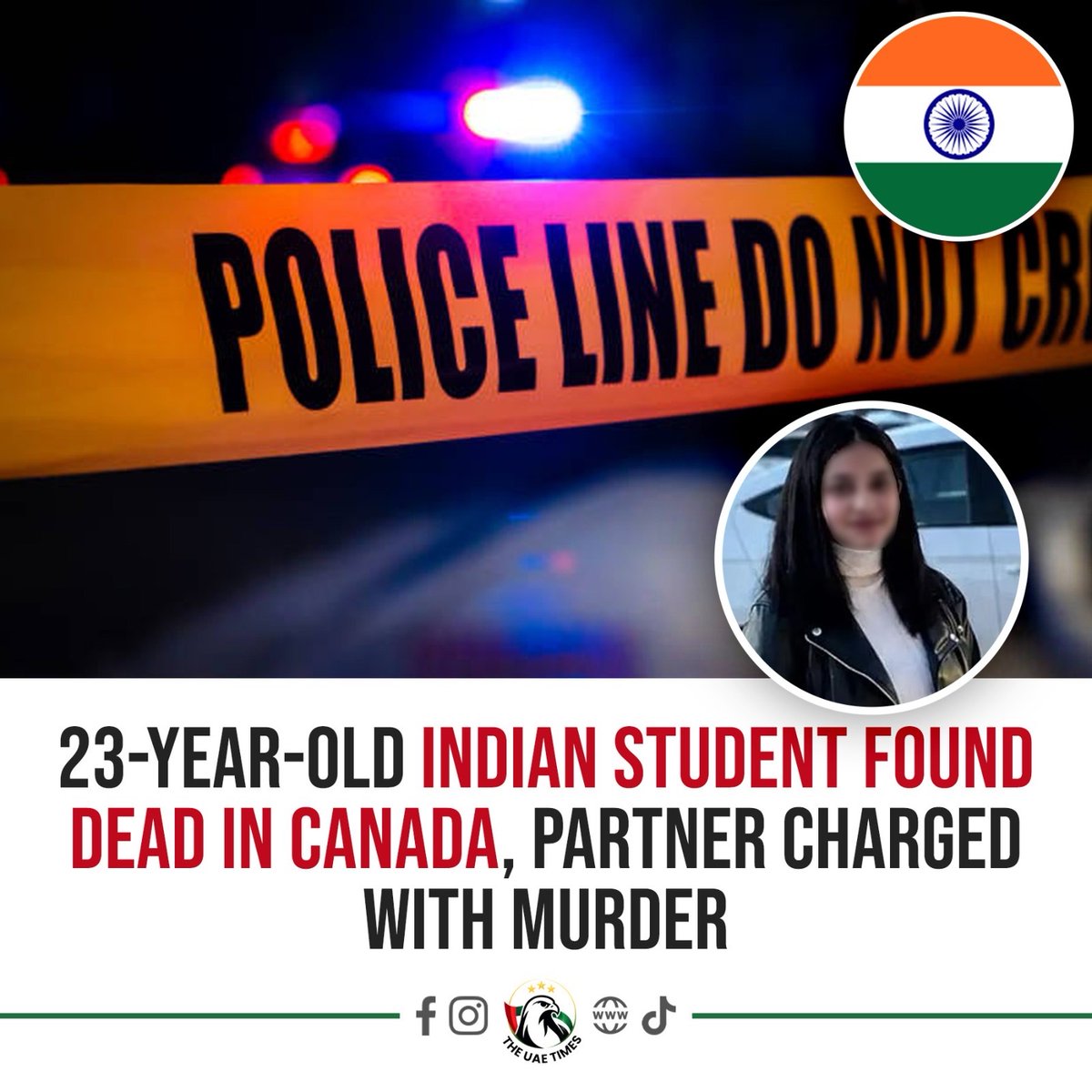 theuaetimes's tweet photo. A 23-year-old Indian woman from Punjab, Damanpreet Kaur, has died after an alleged strangulation in Edmonton, Canada.

Police have charged her 22-year-old live-in partner with second-degree murder and are investigating the case as an intimate partner homicide. Kaur, who moved to Canada on a study visa five years ago, was her family's only child.

Her family is now seeking assistance to bring her body back to India.

#Indianews #Canada #India #Justice #TheUAETimes