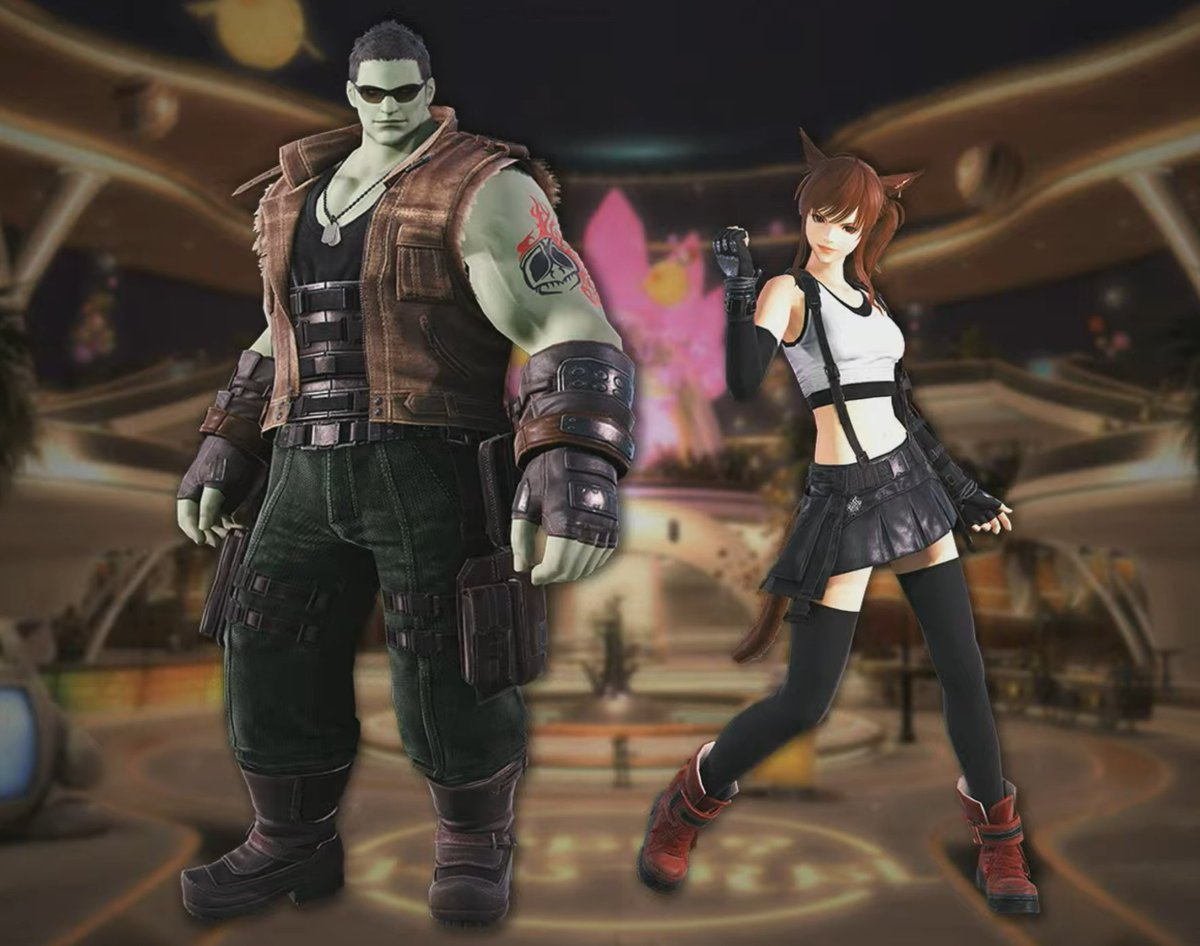 TropicalMaku's tweet photo. Tifa and Barret's outfits obtainable in FFXIV https://t.co/K9tqKognuS