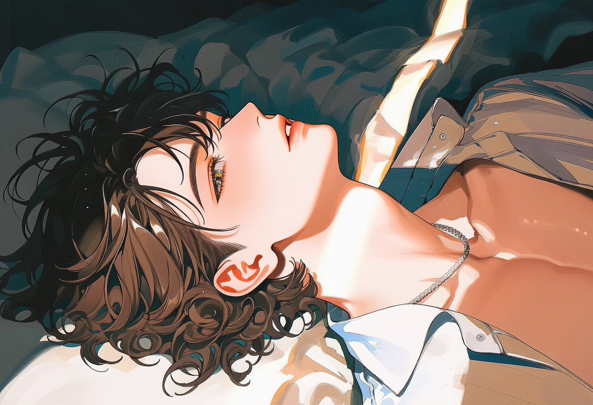Camellia___a's tweet photo. #동백_룩북_004

목을 가르는 빛 (남자,여자 다 가능!)
-> 가로가 삐꾸가 덜 납니다만 그래도 정확도가 다소 낮음

masterpiece, best quality, highly detailed, cinematic lighting, solo, messy spread hair, horizontally oriented, lying on back, face turned up, 1.4::side view profile::, 1.5::dramatic shadows::, 2::sharp streak of light crossing neck::, visible collarbone, open unbuttoned white shirt, silver necklace, crumpled white bedsheet background,