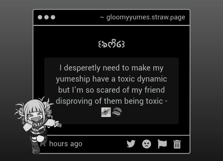 gloomyyumes's tweet photo. ⸺       𝜗🌌🍣            gimmick           𖹭

dont  let  them  dictate  your  yumeship  dynamics,  god  forbid  a  ship  have  a  bit  of  mutual  toxicity  SET  YOURSELF FREE!!!!!!!!!! https://t.co/AwJ13ORWyJ