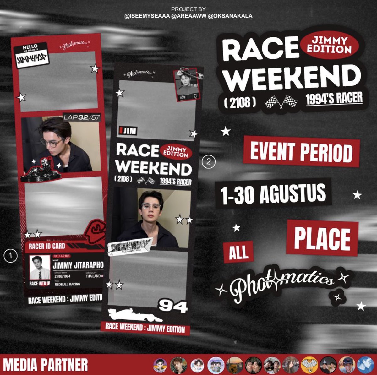 areaaww's tweet photo. 🏁 𝙍𝙖𝙘𝙚 𝙒𝙚𝙚𝙠𝙚𝙣𝙙: 𝙅𝙞𝙢𝙢𝙮 𝙀𝙙𝙞𝙩𝙞𝙤𝙣🏎️

Start your engines and celebrate Jimmy's birthday with us! 💜

˗ˏˋ ★ ˎˊ˗ 1–30 August
˗ˏˋ ★ ˎˊ˗  All @photomaticsid 

See you on the grid! 🏁

#jimmyyjp #RaceWeekendJimmyEdition https://t.co/kKep0L64Rb
