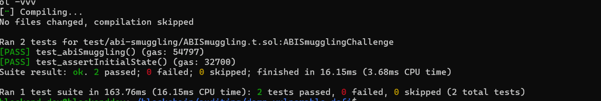 0xSpectreSec's tweet photo. Challenge 15/18 of Damn Vulnerable DeFi: ABI Smuggling ✅

I bypassed a function selector security check without touching the authorized selector at all. I just put it where the check looks — and hid the real malicious call where the EVM's ABI decoder looks.

The bug: execute() validated permissions by reading a selector at a hardcoded byte position (byte 100) in raw calldata. It never followed the ABI offset pointer — it just assumed the selector would always be there.

But ABI encoding for dynamic types like bytes uses an offset pointer to say where the actual content begins. You control that pointer. So you control what sits at byte 100 versus what actually gets executed.

Never read security-critical values from raw calldata when you already have the decoded parameter. The ABI decoder already did the hard work — just trust it.

@CyfrinUpdraft @PatrickAlphaC @tinchoabbate
#Web3Security #Solidity #DeFi