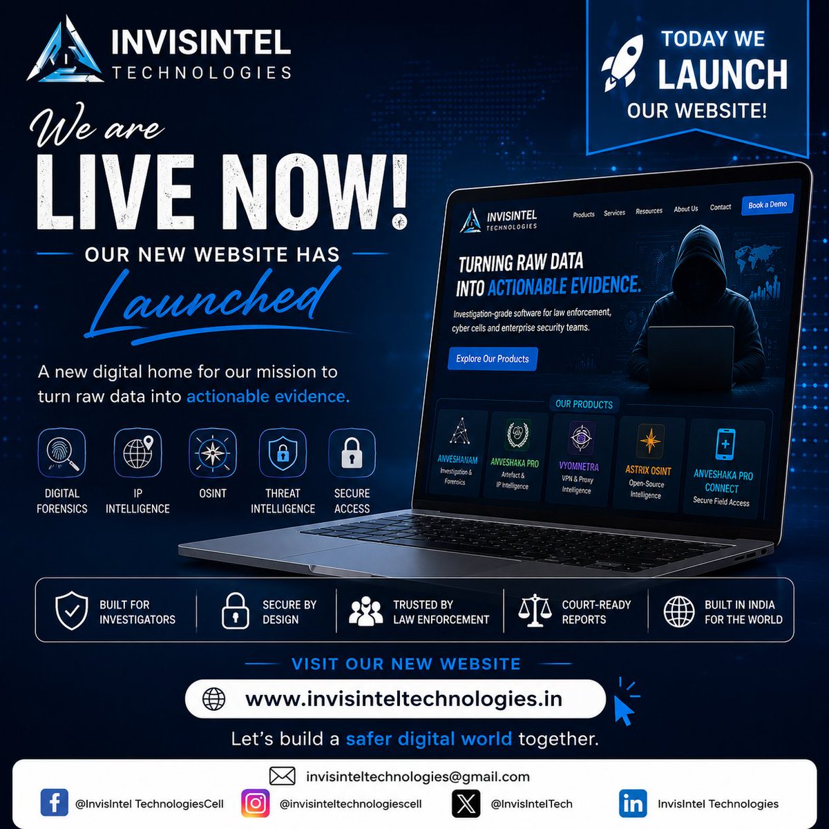 InvisIntelTech's tweet photo. Proud to launch our official website! Discover cutting-edge digital forensics, cyber intelligence, and investigation solutions built for law enforcement and enterprises. Visit: https://t.co/gSAO619SqQ #CyberSecurity #DigitalForensics https://t.co/66gR3fcYth