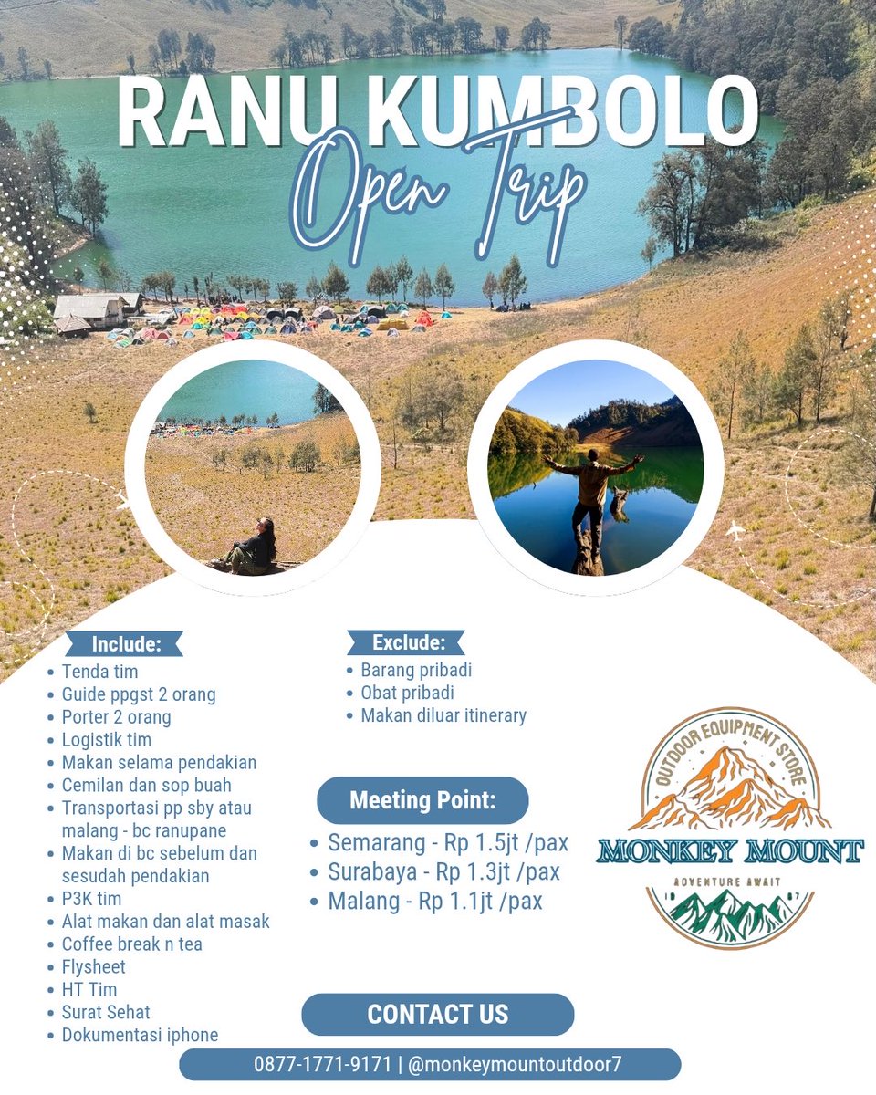 Imrone2's tweet photo. Info yg mau ke ranukumbolo 
Jadwal ready 
september 4-5 , 25-26

oktober 4-5

#ranukumbolo https://t.co/QJWZnzU5Td
