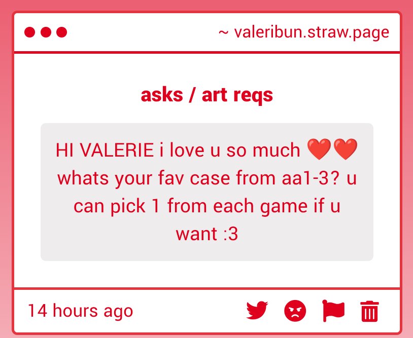 valeribun's tweet photo. HELLO I LOVE YOU TOO let me think. 
aa1 rise from the ashes
aa2 farewell my turnabout
aa3 probably bridge to the turnabout but both of the mia cases hold a special place in my heart https://t.co/Mt7lVVvAkA