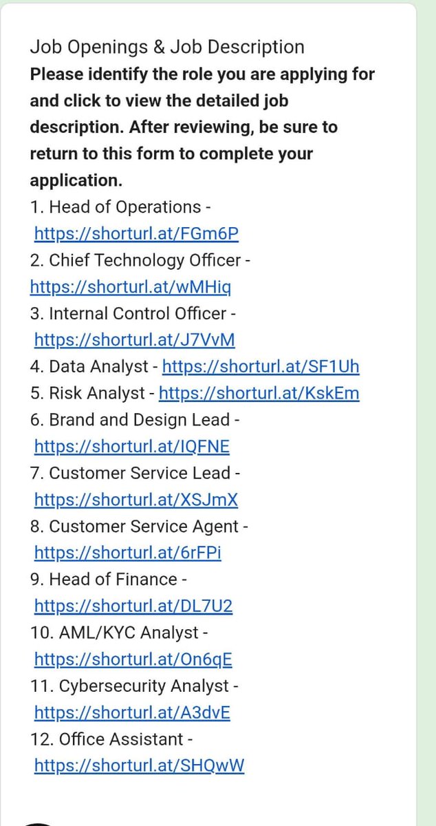 growthinweb3's tweet photo. A company is currently hiring for multiple roles.

Apply here:
https://t.co/vzAzg9FwRZ

Open positions include:

→ Head of Operations

→ CTO

→ Internal Control Officer

→ Data Analyst

→ Risk Analyst

→ Brand & Design Manager

→ Customer Service Lead

→ Customer Service Agent

→ Payment Operations Lead

→ AML/KYC Analyst

→ Cyber Security Analyst

→ Office Assistant

Don't wait too long, apply as early as possible.

Repost this and share it with someone who might be interested.

Follow, Repost, and Join us on TG for more remote jobs, opportunities: https://t.co/vv3kgr30Pl