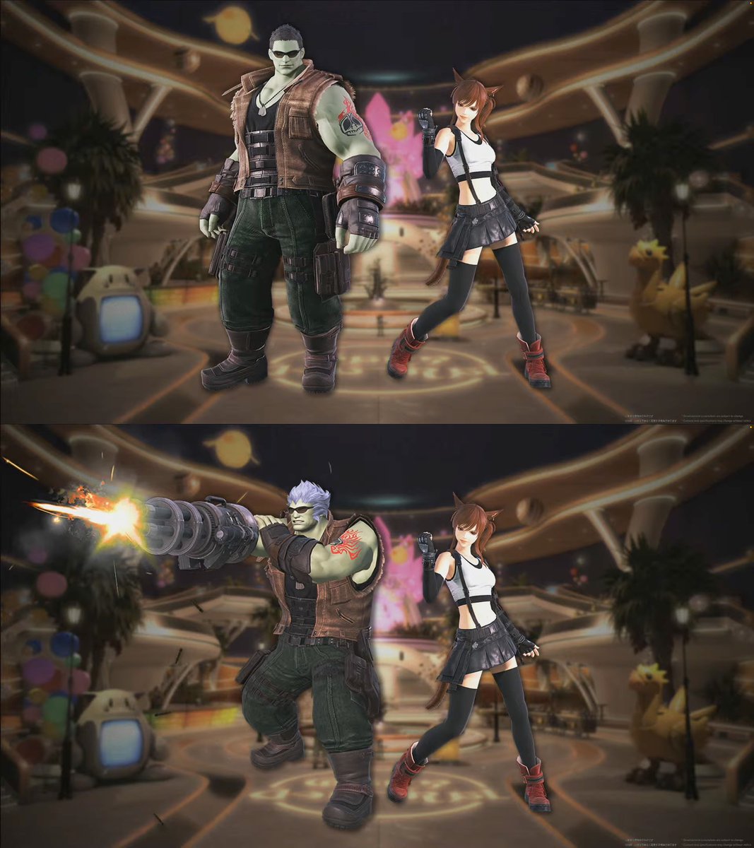 denfaminicogame's tweet photo. 『FF14』最大4人で遊べるタイピングゲーム「キーバウンドブロウラー」が10月28日に登場。第1弾の報酬はバレットとティファのコスチューム
https://t.co/BFaRLApO3H

ファッションアクセサリーとしてバレットのガトリングはちゃんと撃てるように。『FF7』をテーマに“ゴールドソーサー”にオープン https://t.co/XYtEmIGo6v